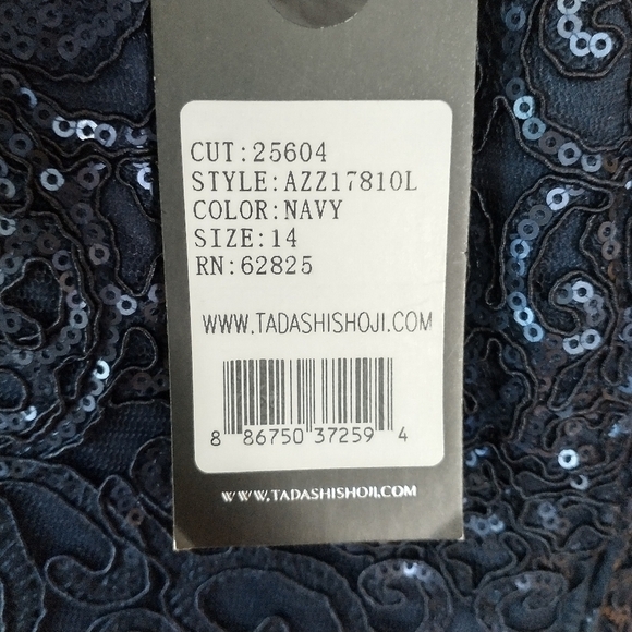 Tadashi Shoji  "Allyson" Navy  Embroidery Bodice Evening Gown 14 New With Tags - Picture 13 of 13
